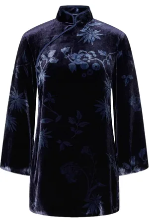 SHANGHAI TANG Floral-print velvet blouse