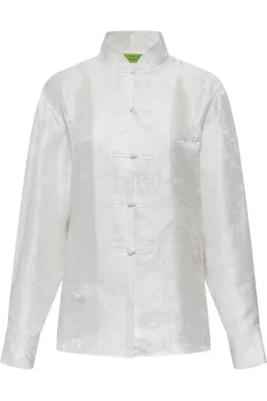 SHANGHAI TANG Floral-jacquard silk blouse