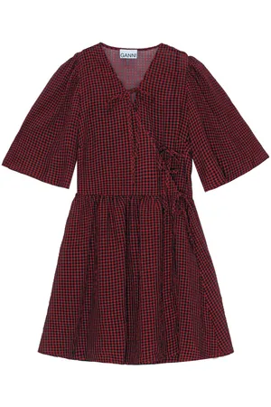 Ganni Gingham-print mini wrap dress