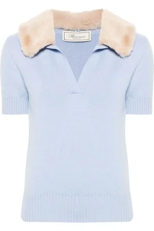 BLUMARINE Faux-fur collar polo top