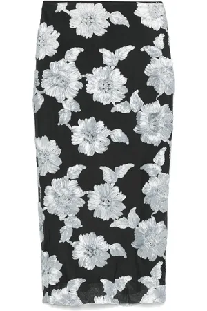 ROTATE Floral-mesh pencil skirt
