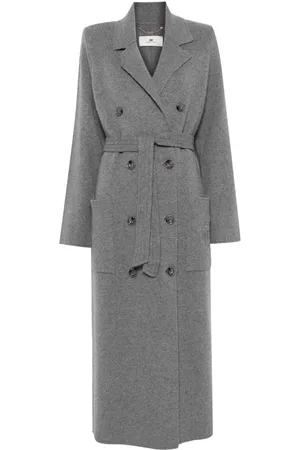 Elisabetta Franchi Emblem-embroidered fine-knit coat