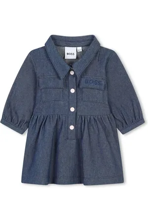 HUGO BOSS Logo-embroidered pleated cotton dress