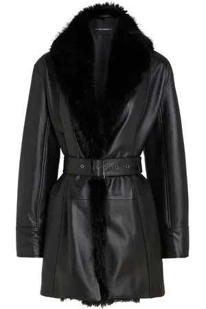 Karl Lagerfeld KL Studio faux-fur collar leather coat