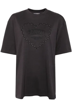 Ganni Heavy cotton drop shoulder heart T-shirt