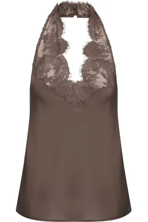 Saint Laurent Lace-embellished silk top