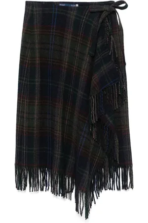 Ralph Lauren Fringe-trim plaid wrap skirt
