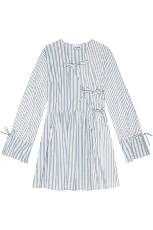 Ganni Stripe-print cotton mini wrap dress