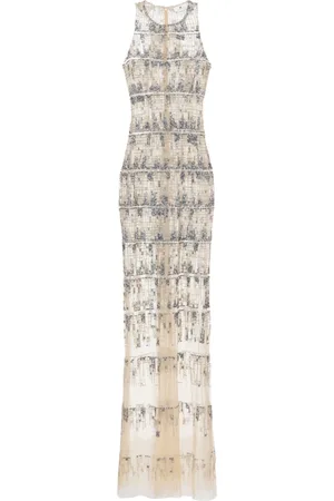 Elisabetta Franchi Pixel-pattern sequin-embroidered tulle red carpet dress