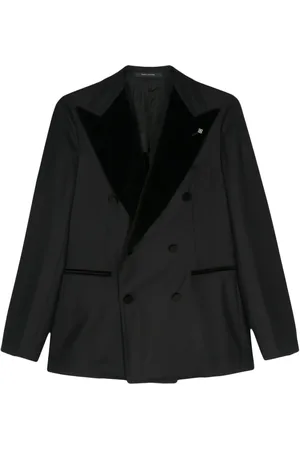 TAGLIATORE Velvet-trim double-breasted blazer
