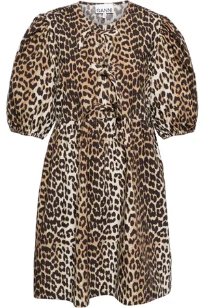 Ganni Leopard printed cotton mini dress
