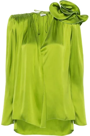 MAGDA BUTRYM Floral-appliqué silk blouse