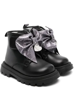 MONNALISA Glitter bow-detailed leather boots