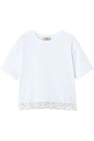 Twin-Set Macram??-trimmed cropped T-shirt