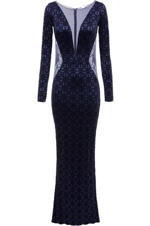 Elisabetta Franchi Red Carpet tulle-insert flocked dress