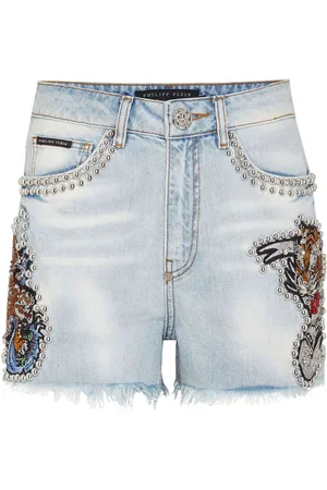 Philipp Plein Tattoo stud-embellished denim shorts