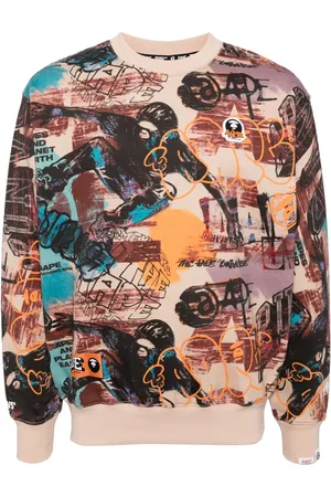 A Bathing Ape Moonface logo graffiti print hoodie