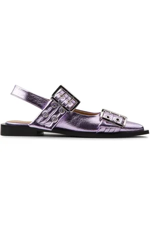 Ganni Buckle-detail metallic ballet flats