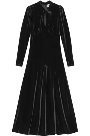 Ganni Keyhole-neck velvet maxi dress