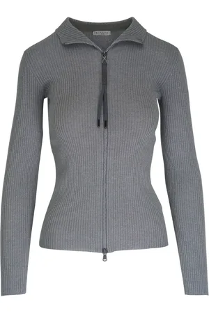 Brunello Cucinelli Cutaway collar zipped cardigan