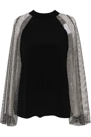 GENNY Rhinestone mesh-sleeves blouse