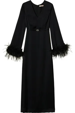 Twin-Set Feather-detail satin-finish maxi dress