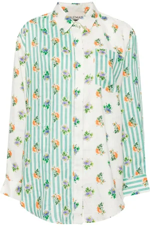 ALÉMAIS Floral-print striped linen shirt