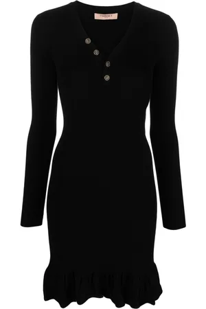 Twin-Set Ruffle-hem ribbed-knit dress