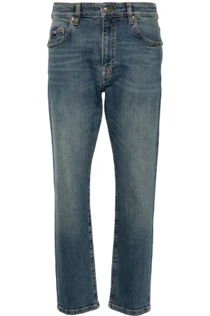 VERSACE Logo-embroidered slim-cut jeans