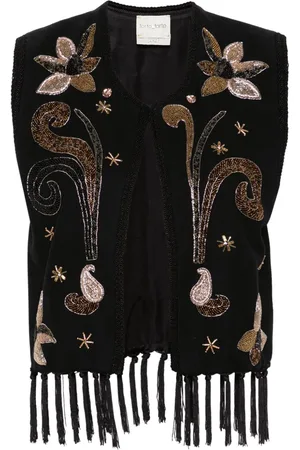 FORTE FORTE Bead-embellished fringed gilet