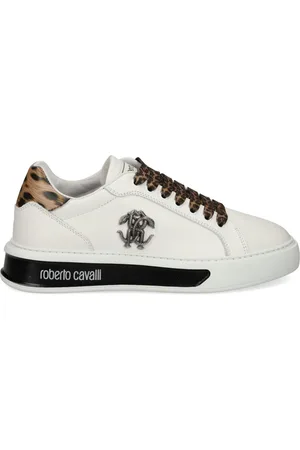 Roberto Cavalli Mirror Snake-plaque leather sneakers