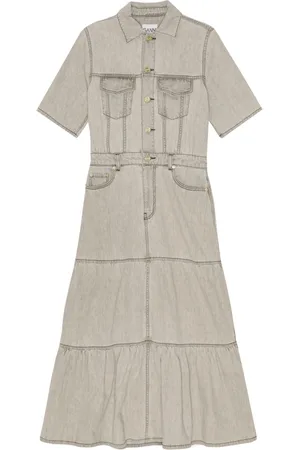 Ganni Tiered denim maxi dress