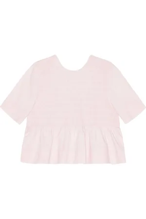 Ganni Smocked-panelling poplin blouse