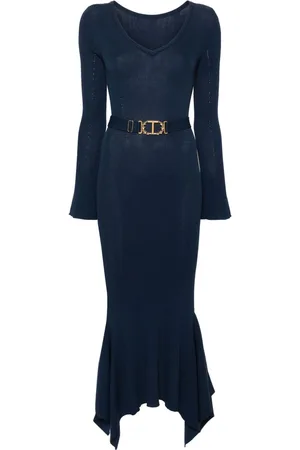 Twin-Set Belted ruffled midi dress