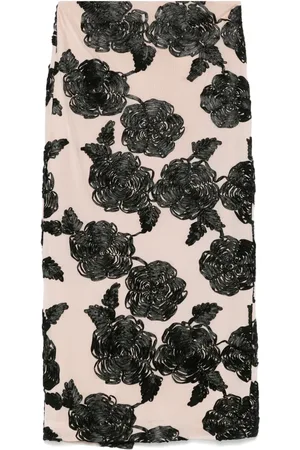 ROTATE Flower mesh midi skirt
