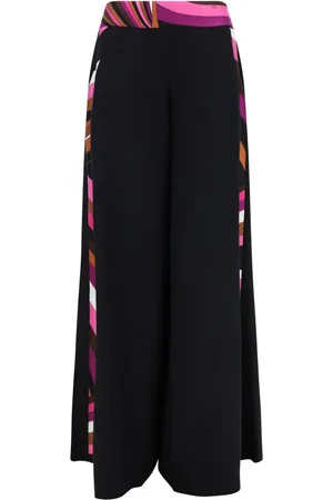 Puccini Iride-print trim palazzo trousers