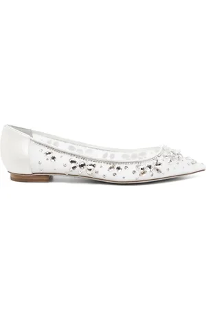 RENE CAOVILLA Crystal-embellished lace ballerina shoes