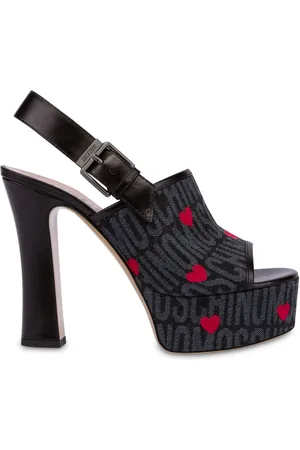 Moschino Logo denim slingback sandals