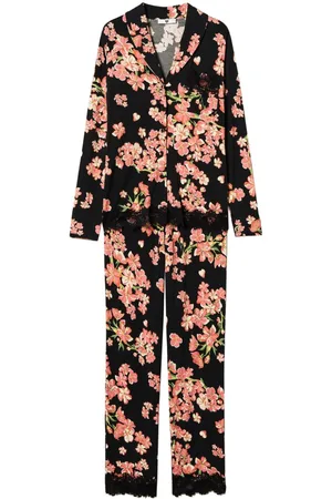Twin-Set Mannish-print lace-trim pajamas