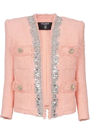 Balmain Collarless crystal-embelished blazer