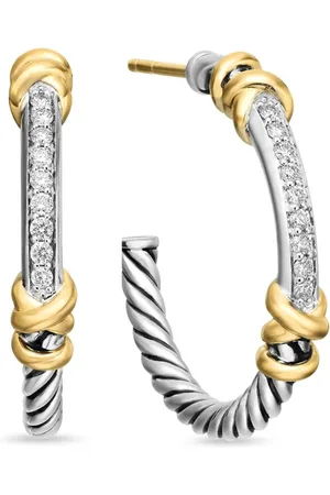 David Yurman 18K yellow gold and sterling Petite Helena Wrap diamond hoop earrings