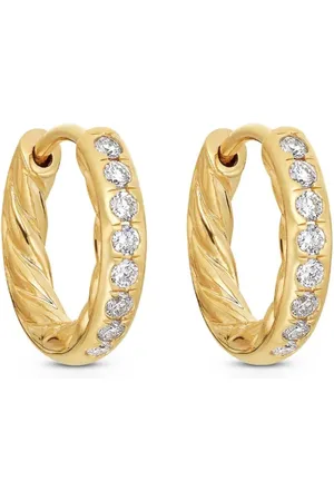 David Yurman 18K yellow gold pavé huggie diamond hoop earrings (13mm)