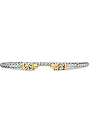 David Yurman 18kt gold and sterling Petite Helena Classic Cable diamond bracelet (3mm)