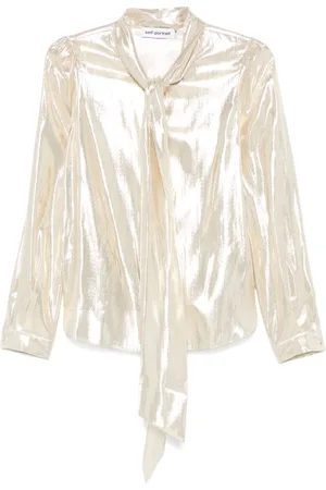 Self-Portrait Metallic pussy-bow blouse
