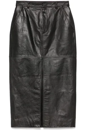 Self-Portrait Leather midi skirt