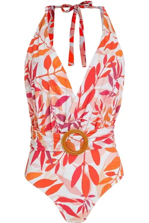 Brigitte Leaf-print belted swimsuit