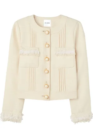 ST. JOHN Cropped tweed cotton-blend jacket