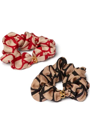 VALENTINO GARAVANI Toile Iconographe silk scrunchies (set of two)