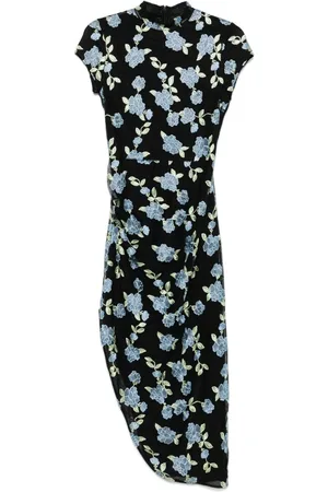 ROTATE Mesh asymmetric midi dress
