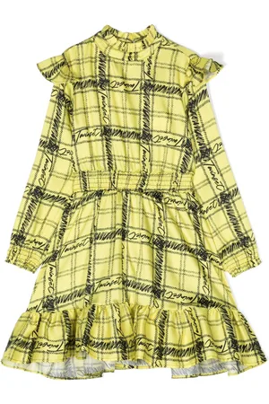 Twin-Set Logo-print check-pattern ruffled dress